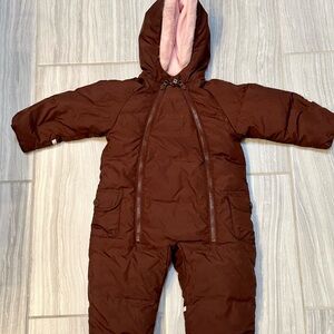 Brown Hooded Snowsuit with Pink Fleece Lining